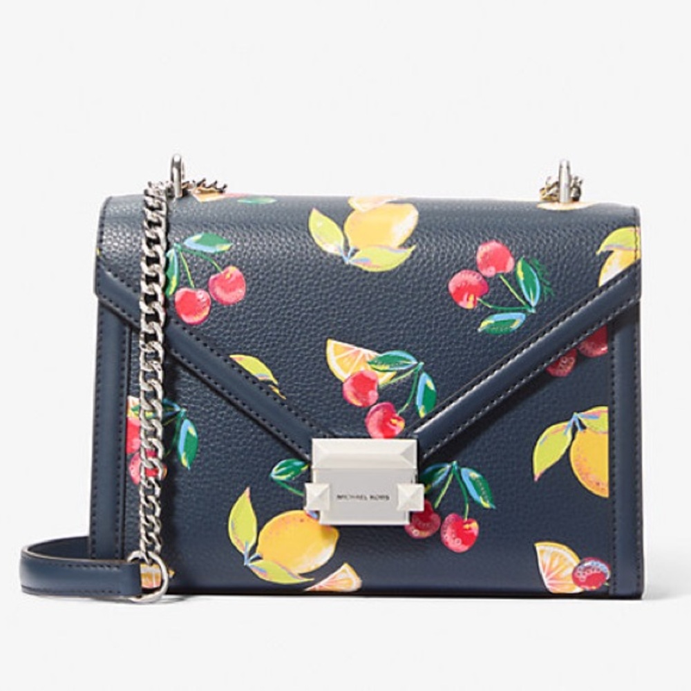NWT-Michael Kors-Whitney-Medium Sequined Fruit🍒Print🍋Shoulder Bag-Navy-$628 - Picture 14 of 16
